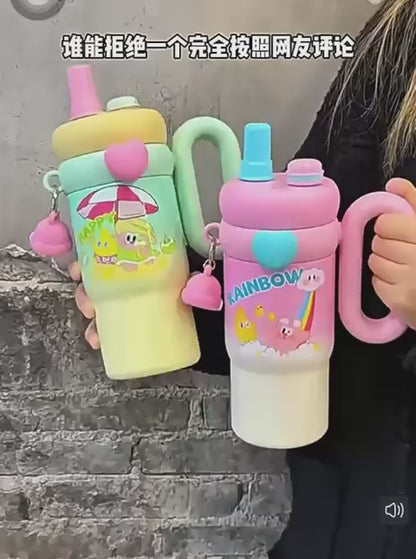 Cute Kids Insulated Water Bottle with Straw & Handle -850ml - Stainless steel
