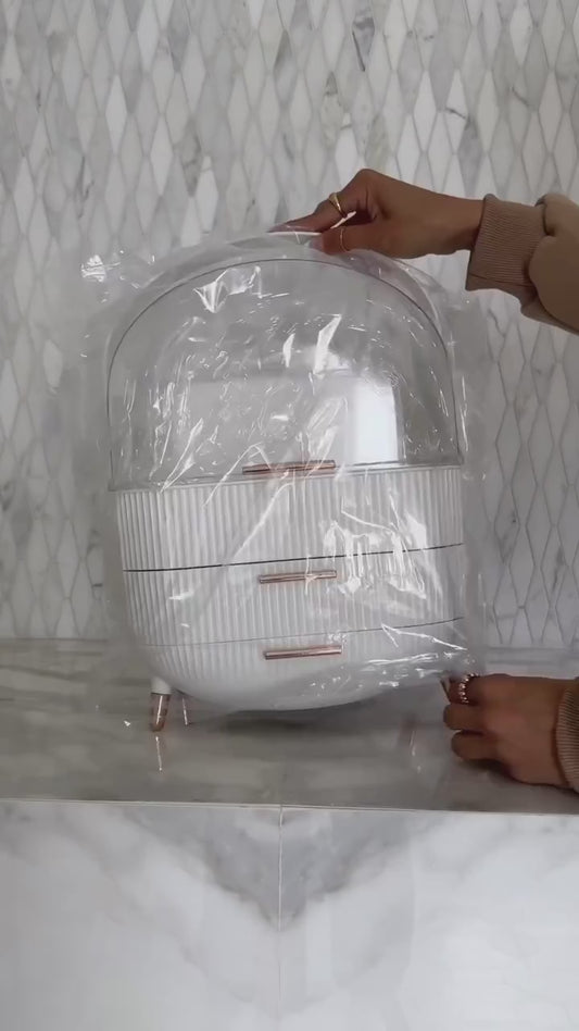 Makeup Organizer with Dustproof Cover & 2 Drawers