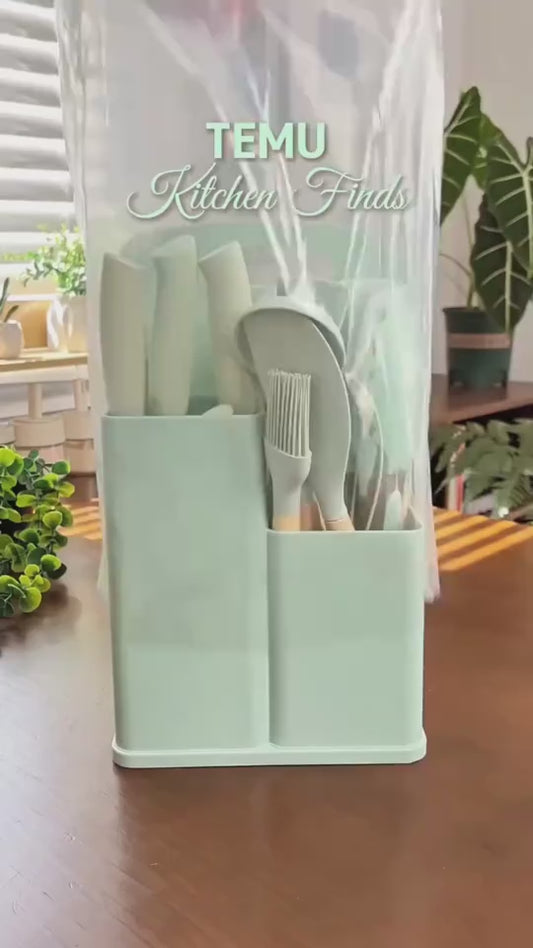 19-Piece Silicone Kitchen Utensil Set with Knife Block & Holder
