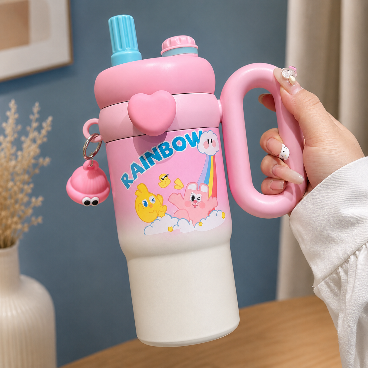 Cute Kids Insulated Water Bottle with Straw & Handle -850ml - Stainless steel