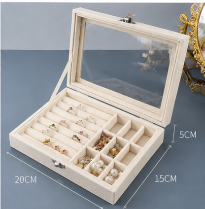 Premium Velvet Jewelry Storage Box with Glass Lid