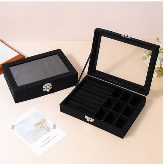 Premium Velvet Jewelry Storage Box with Glass Lid