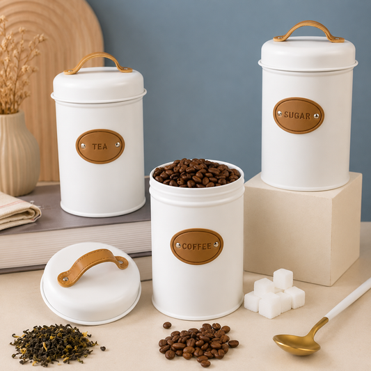 Premium Metal Kitchen Storage Canister Set 3pcs with Airtight Lid