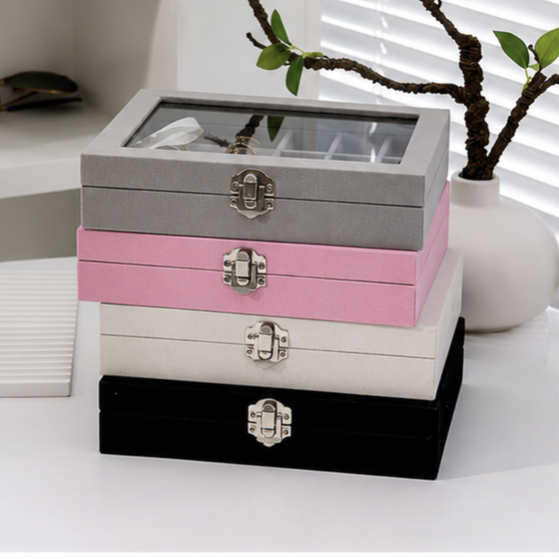 Premium Velvet Jewelry Storage Box with Glass Lid