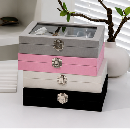 Premium Velvet Jewelry Storage Box with Glass Lid