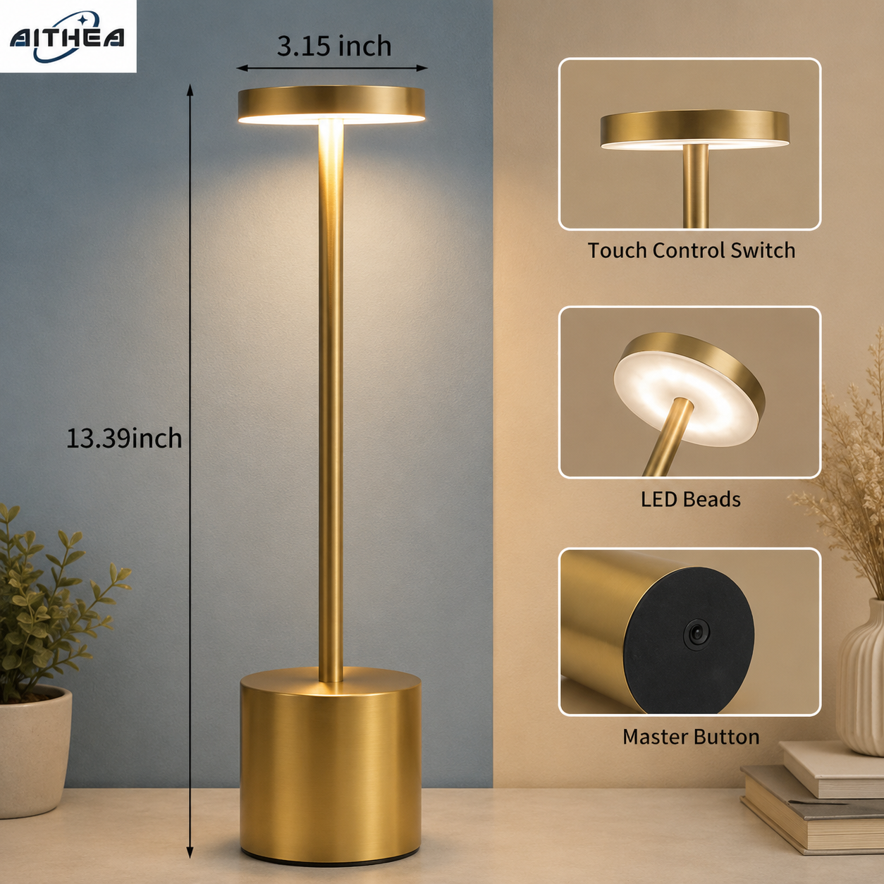 Rechargeable Touch Control Metal LED Table Lamp - Random Colour