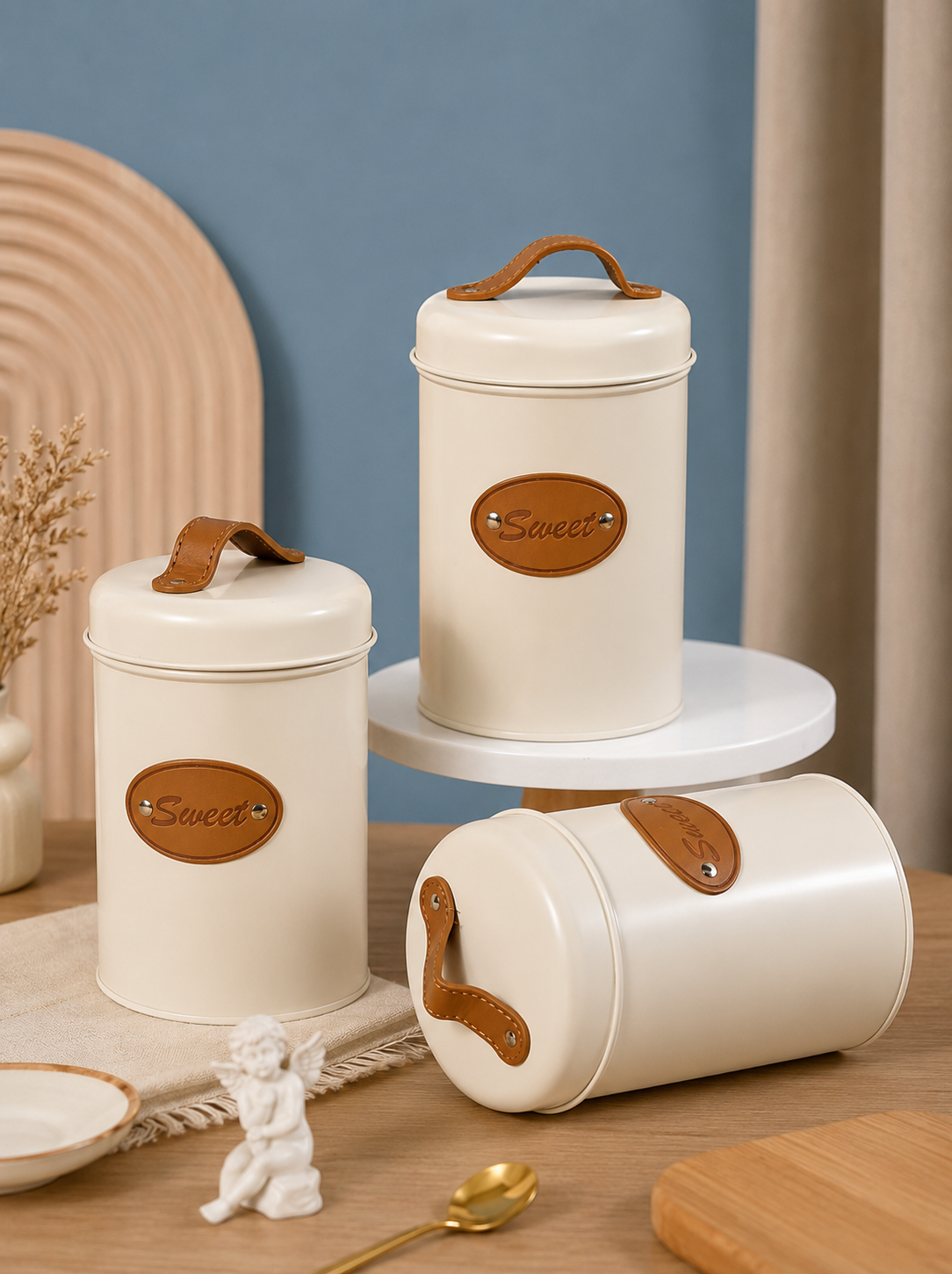 Premium Metal Kitchen Storage Canister Set 3pcs with Airtight Lid