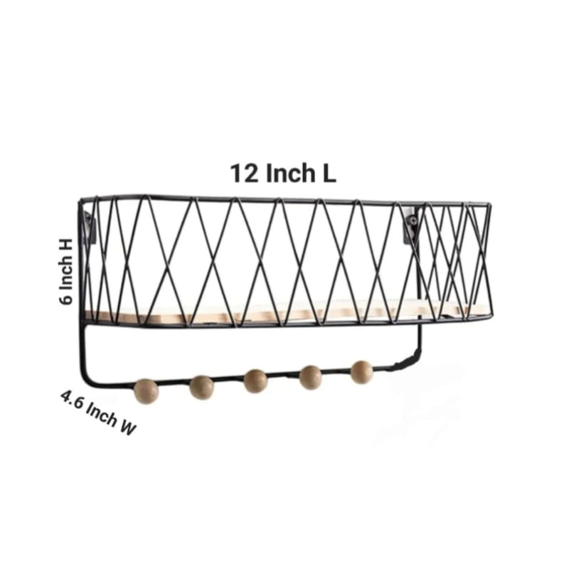 Wall-Mounted Metal Storage Basket with Hooks