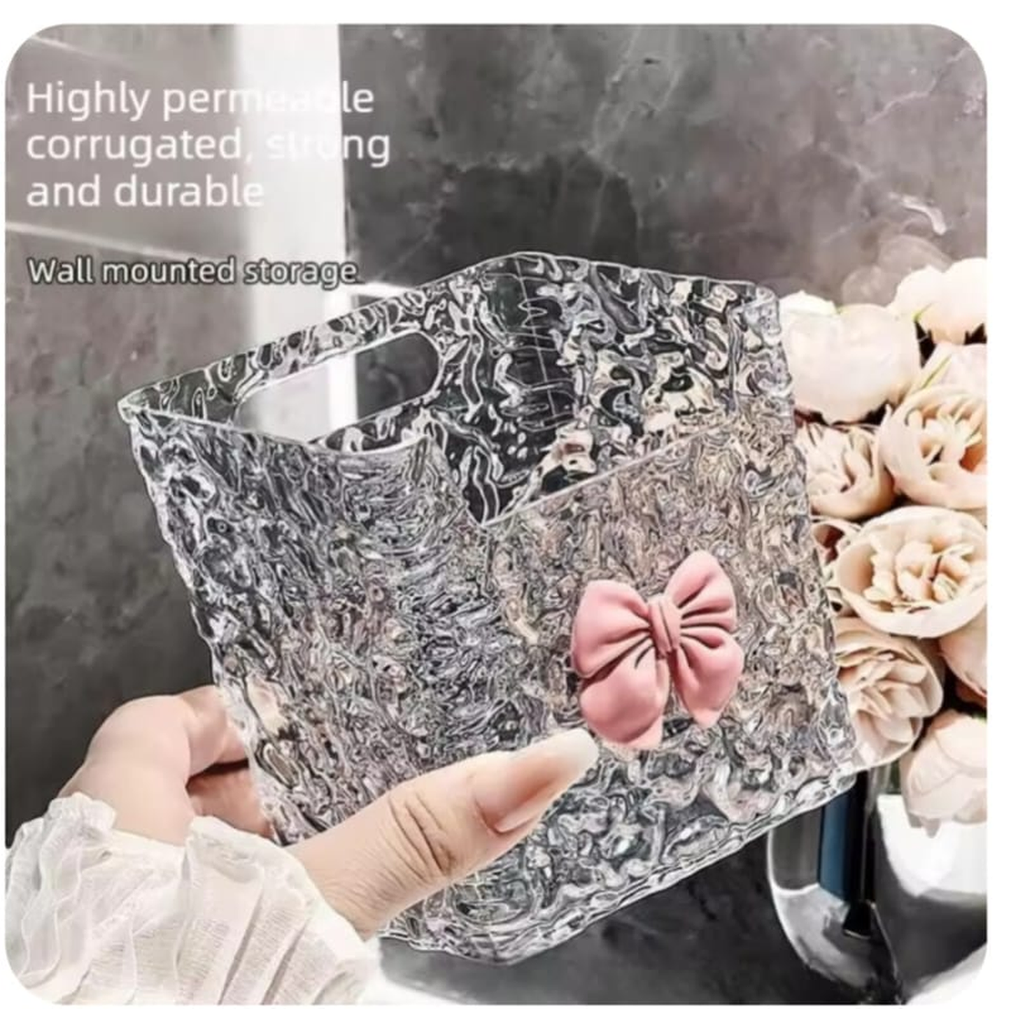 Transparent Acrylic Wall-Mounted Storage Organizer with Decorative Bow